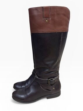 Marc Fisher Audrey Tall Riding Boots Brown Leather Buckle Zip Women’s US 9